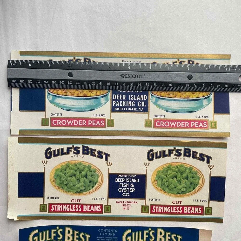 Gulf's Best Leading Lady Can Labels Lot of 4 Vintage Deer Island Packing‎ Co